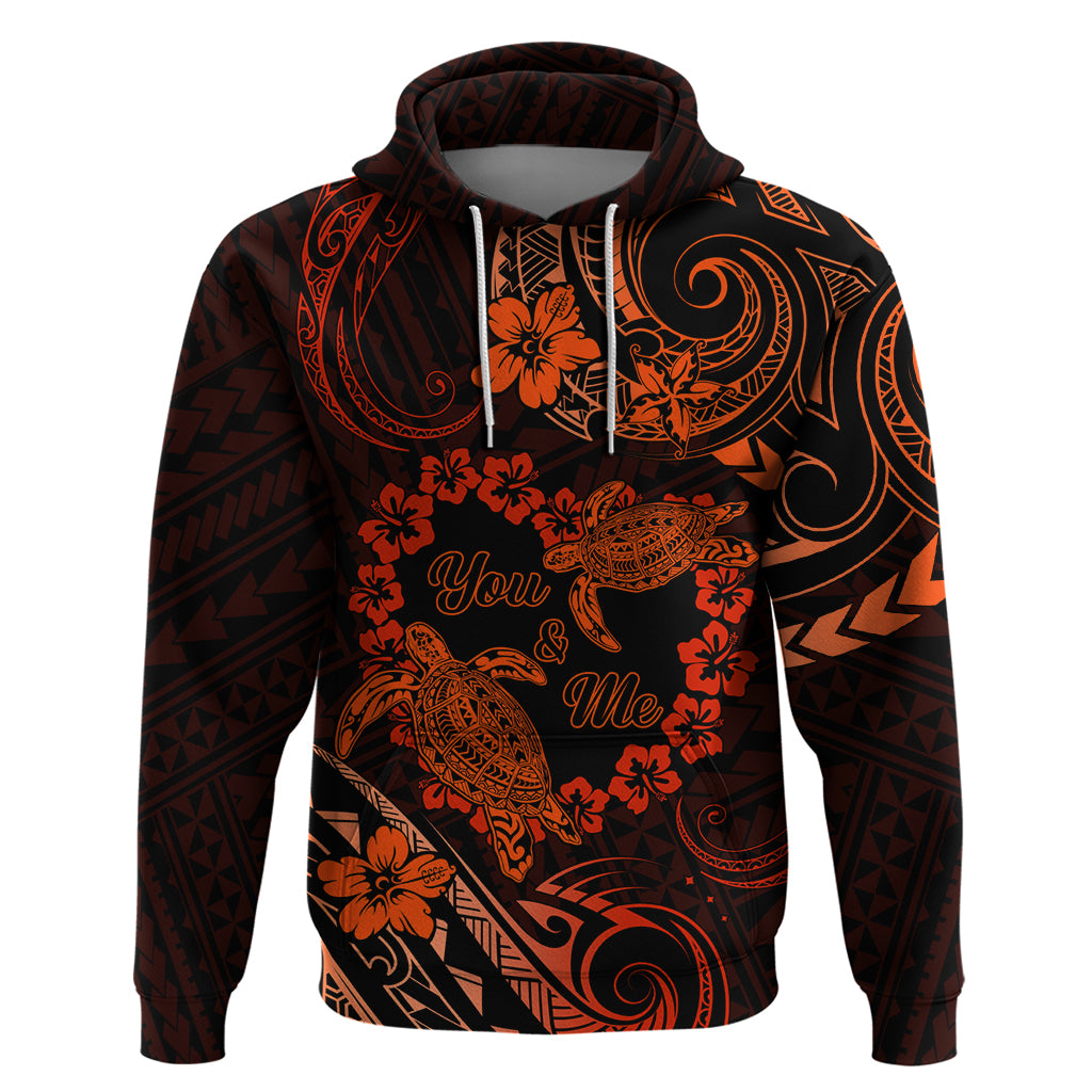 Polynesian Turtle Valentine Hoodie You And Me Orange Hibiscus Heart LT01 Pullover Hoodie Orange - Polynesian Pride