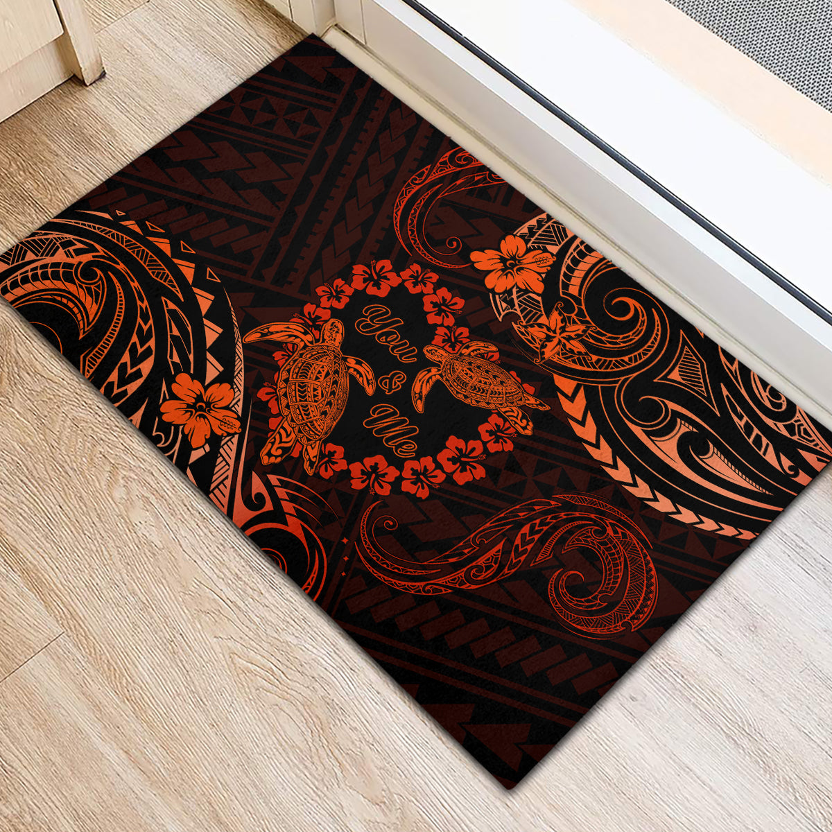 Polynesian Turtle Valentine Rubber Doormat You And Me Orange Hibiscus Heart LT01 - Polynesian Pride