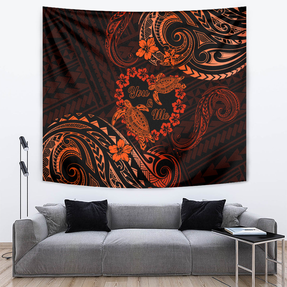 Polynesian Turtle Valentine Tapestry You And Me Orange Hibiscus Heart LT01 - Polynesian Pride