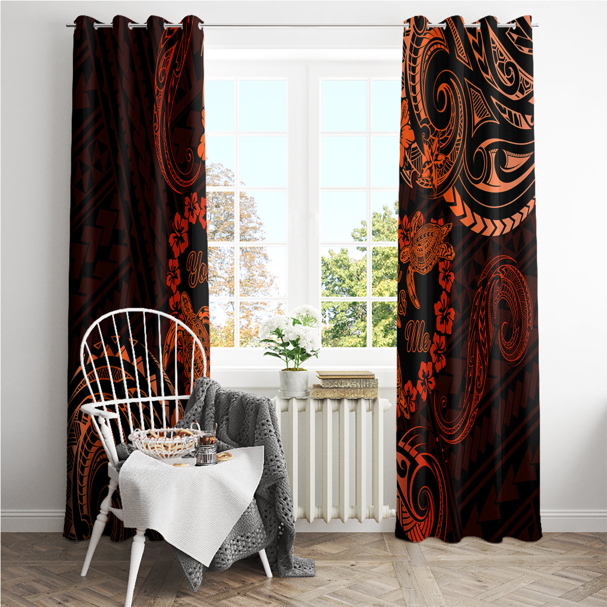 Polynesian Turtle Valentine Window Curtain You And Me Orange Hibiscus Heart LT01 - Polynesian Pride