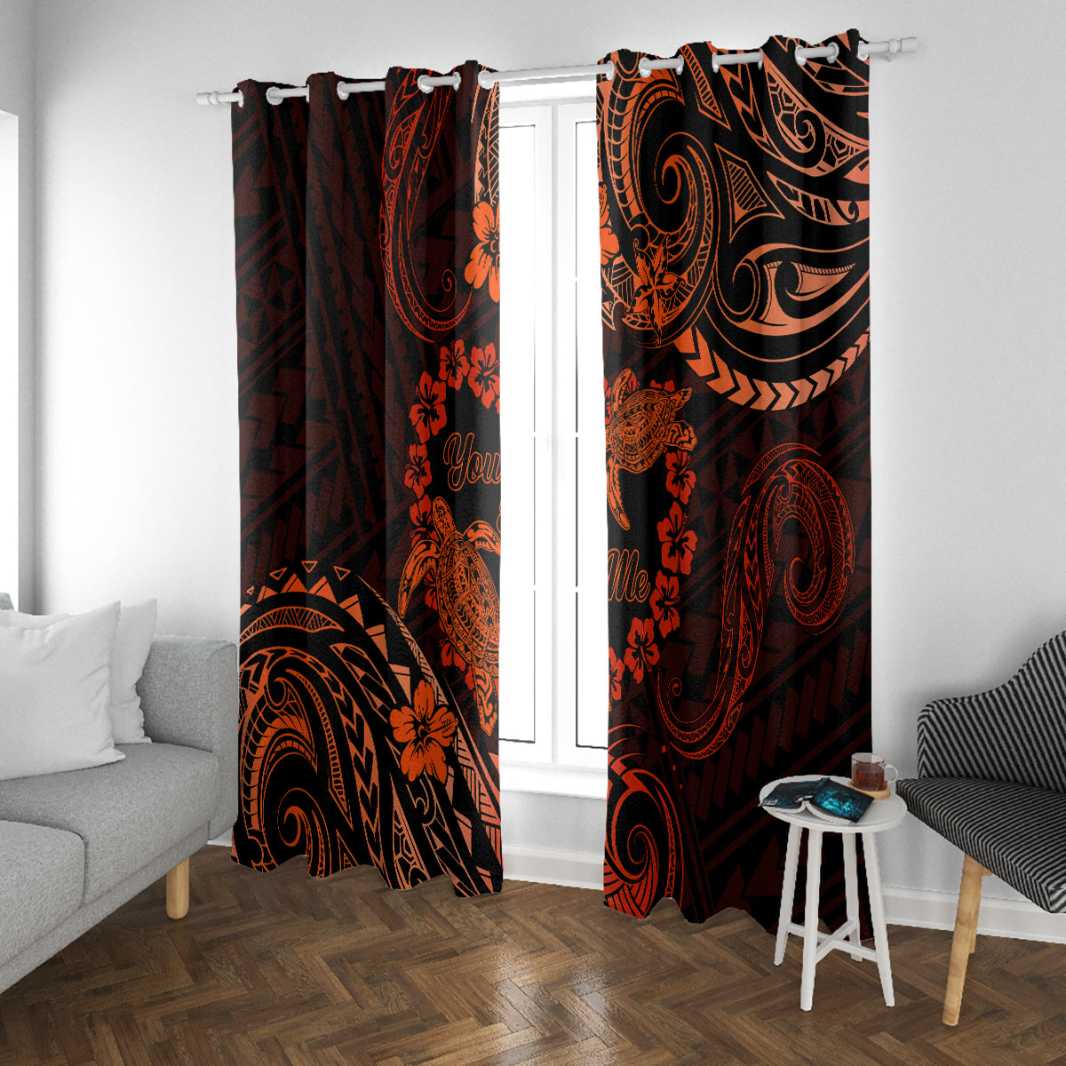 Polynesian Turtle Valentine Window Curtain You And Me Orange Hibiscus Heart LT01 With Grommets Orange - Polynesian Pride