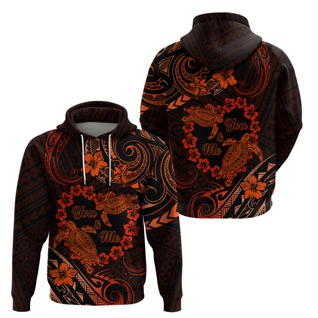 Polynesian Turtle Valentine Zip Hoodie You And Me Orange Hibiscus Heart LT01 - Polynesian Pride