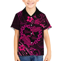Polynesian Turtle Valentine Family Matching Off Shoulder Maxi Dress and Hawaiian Shirt You And Me Pink Hibiscus Heart LT01 Son's Shirt Pink - Polynesian Pride