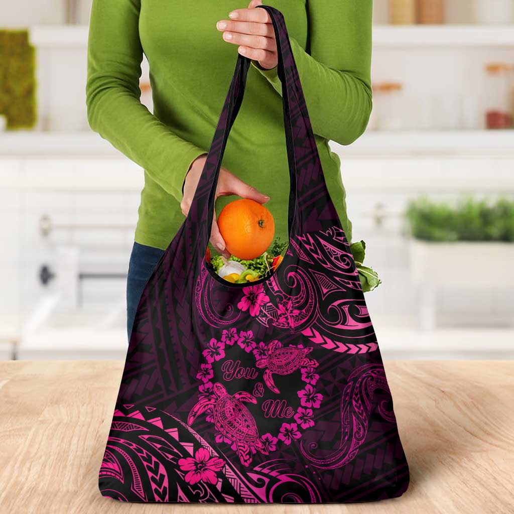 Polynesian Turtle Valentine Grocery Bag You And Me Pink Hibiscus Heart