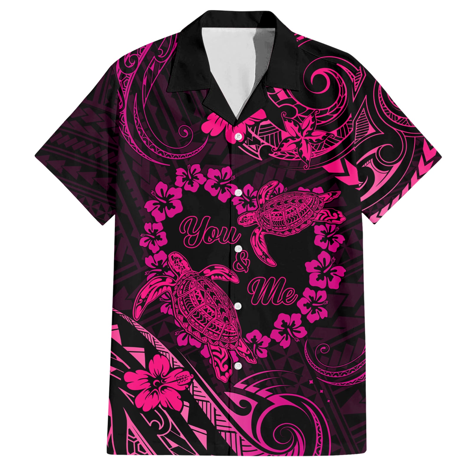 Polynesian Turtle Valentine Hawaiian Shirt You And Me Pink Hibiscus Heart LT01 Pink - Polynesian Pride