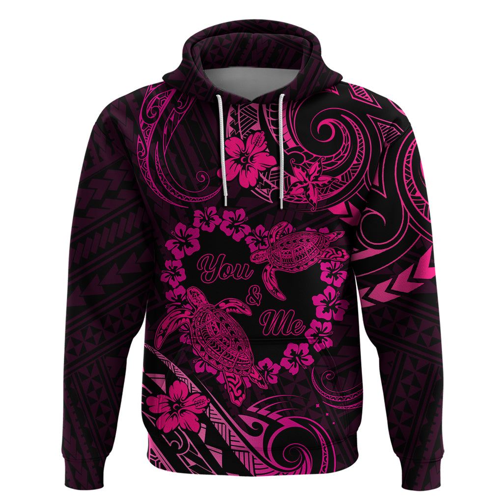 Polynesian Turtle Valentine Hoodie You And Me Pink Hibiscus Heart LT01 Pullover Hoodie Pink - Polynesian Pride