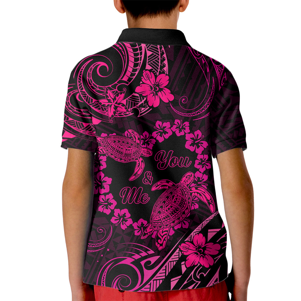 Polynesian Turtle Valentine Kid Polo Shirt You And Me Pink Hibiscus Heart LT01 - Polynesian Pride