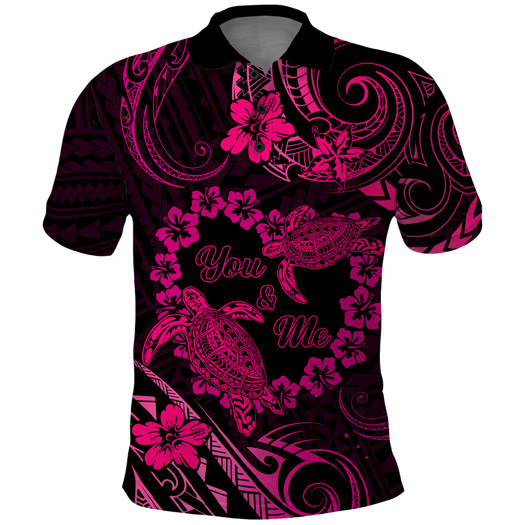 Polynesian Turtle Valentine Polo Shirt You And Me Pink Hibiscus Heart LT01 Pink - Polynesian Pride
