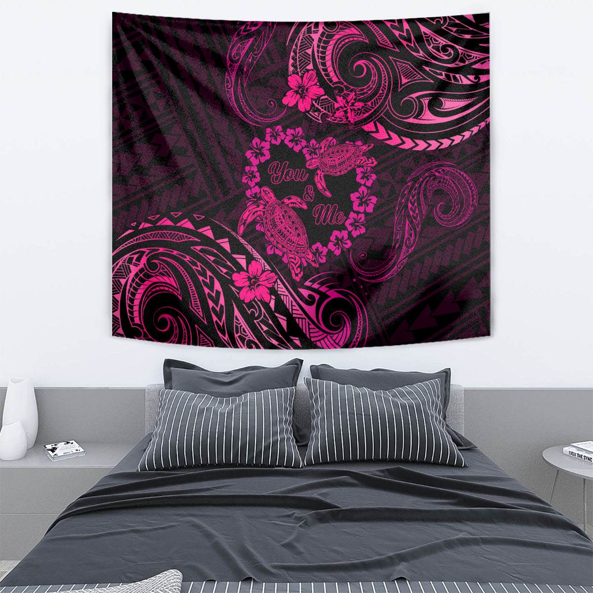Polynesian Turtle Valentine Tapestry You And Me Pink Hibiscus Heart LT01 - Polynesian Pride