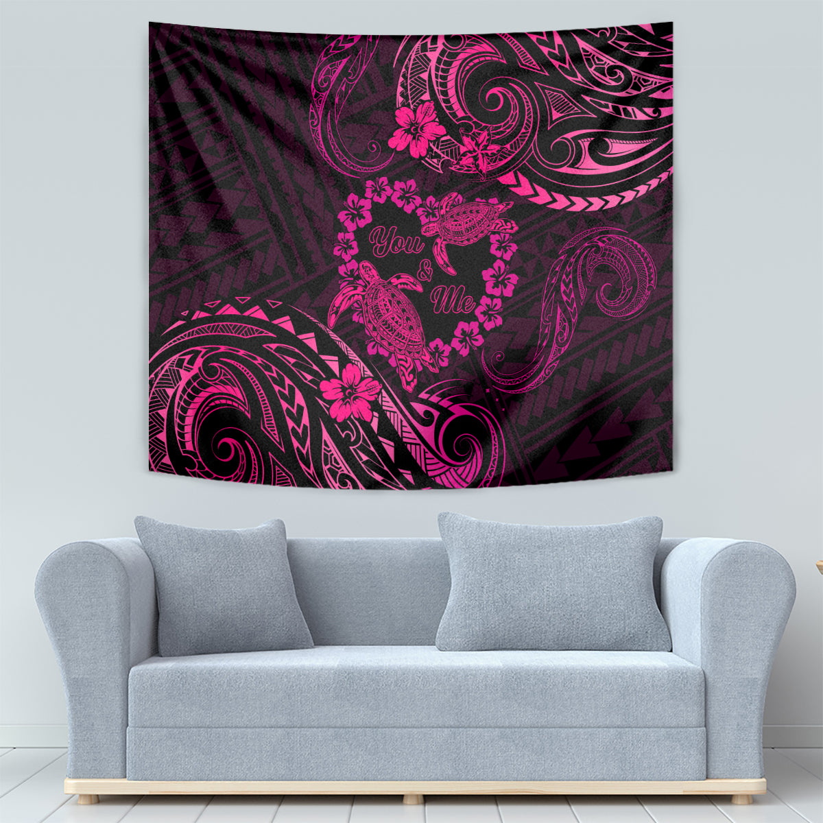 Polynesian Turtle Valentine Tapestry You And Me Pink Hibiscus Heart LT01 - Polynesian Pride