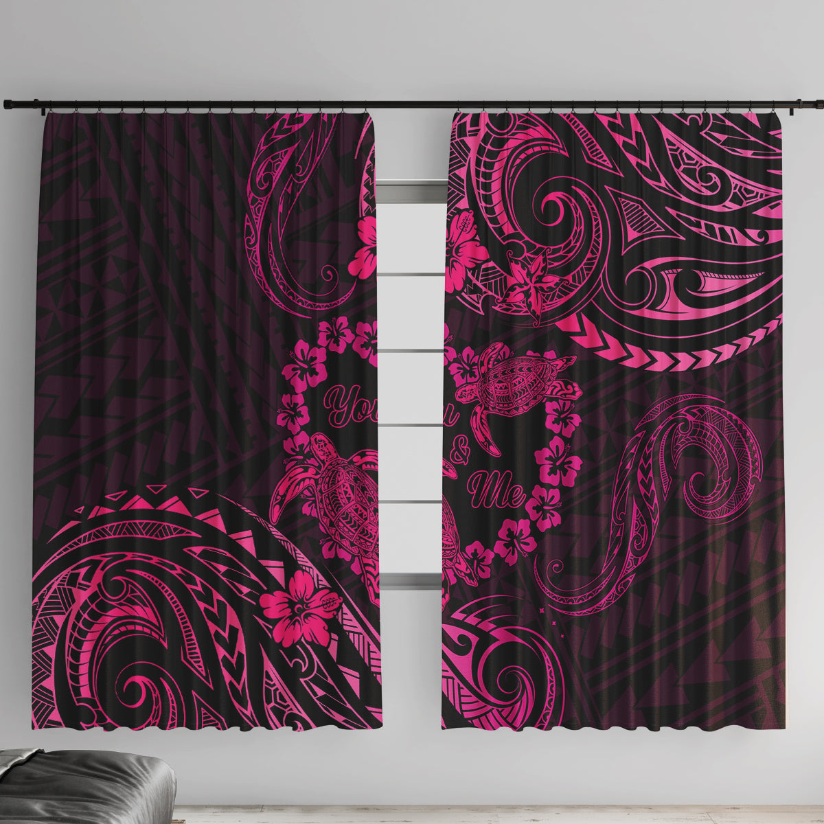 Polynesian Turtle Valentine Window Curtain You And Me Pink Hibiscus Heart LT01 With Hooks Pink - Polynesian Pride