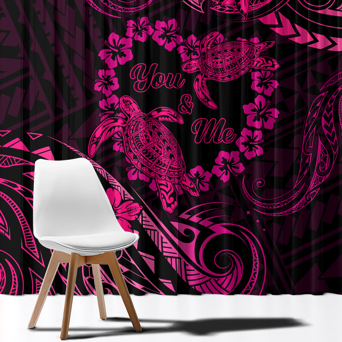 Polynesian Turtle Valentine Window Curtain You And Me Pink Hibiscus Heart LT01 - Polynesian Pride
