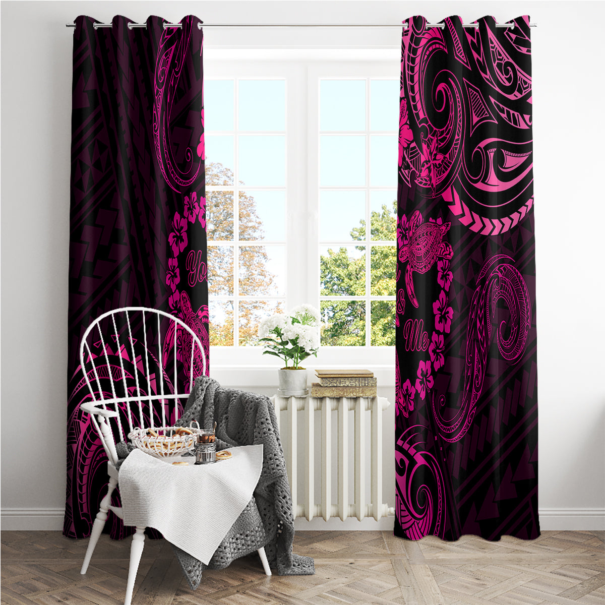 Polynesian Turtle Valentine Window Curtain You And Me Pink Hibiscus Heart LT01 - Polynesian Pride