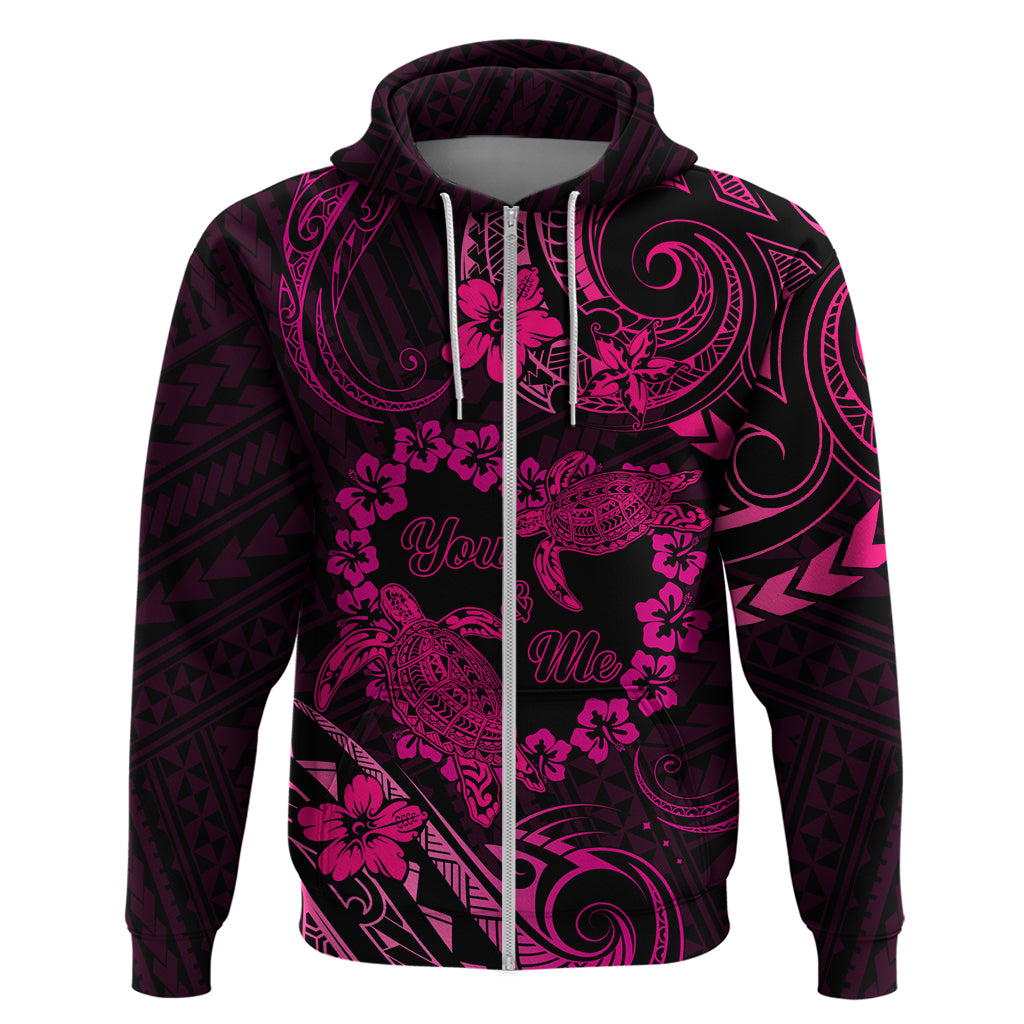 Polynesian Turtle Valentine Zip Hoodie You And Me Pink Hibiscus Heart LT01 Zip Hoodie Pink - Polynesian Pride