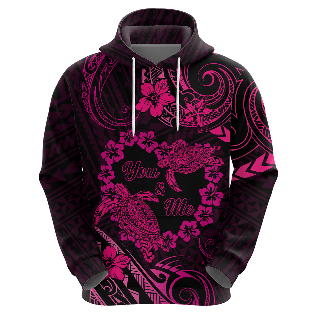 Polynesian Turtle Valentine Zip Hoodie You And Me Pink Hibiscus Heart LT01 - Polynesian Pride