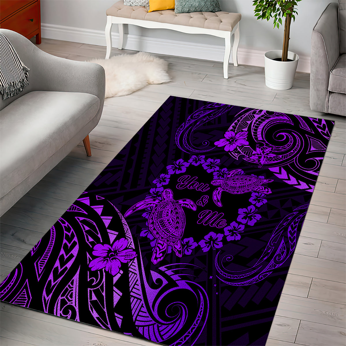 Polynesian Turtle Valentine Area Rug You And Me Purple Hibiscus Heart LT01 - Polynesian Pride
