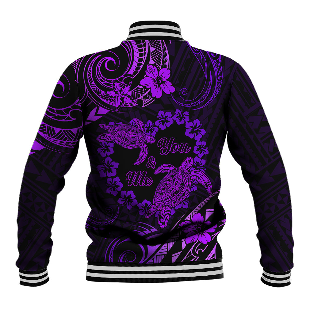 Polynesian Turtle Valentine Baseball Jacket You And Me Purple Hibiscus Heart LT01 - Polynesian Pride