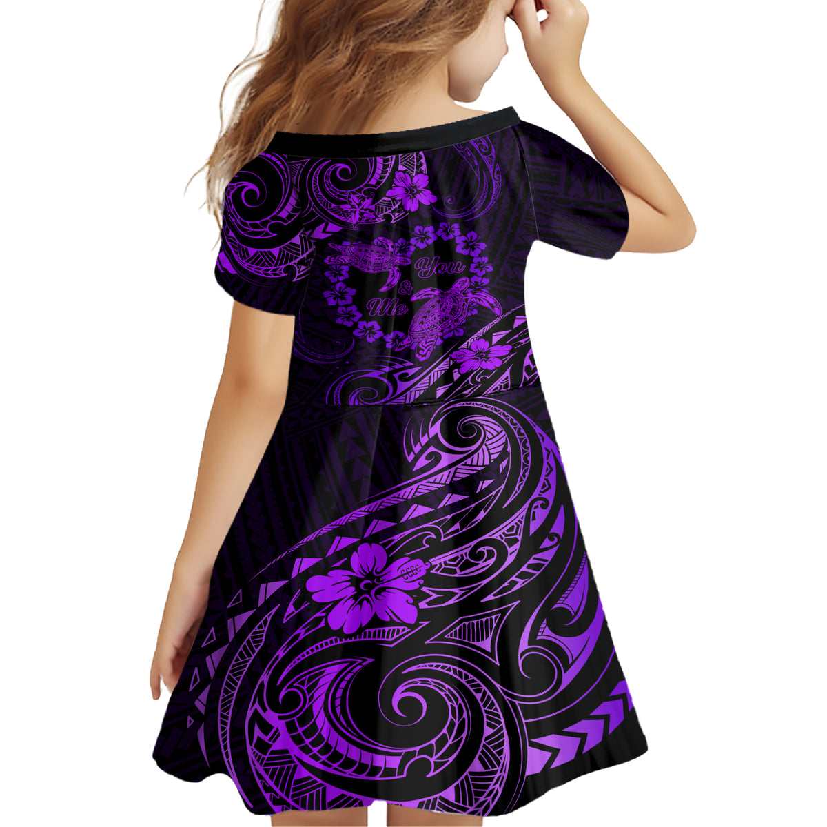 Polynesian Turtle Valentine Family Matching Short Sleeve Bodycon Dress and Hawaiian Shirt You And Me Purple Hibiscus Heart LT01 - Polynesian Pride
