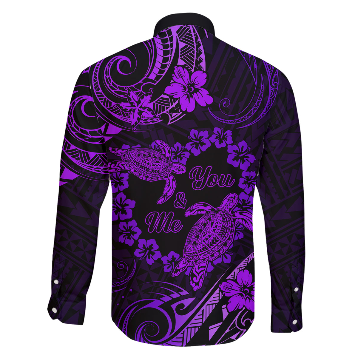 Polynesian Turtle Valentine Family Matching Short Sleeve Bodycon Dress and Hawaiian Shirt You And Me Purple Hibiscus Heart LT01 - Polynesian Pride