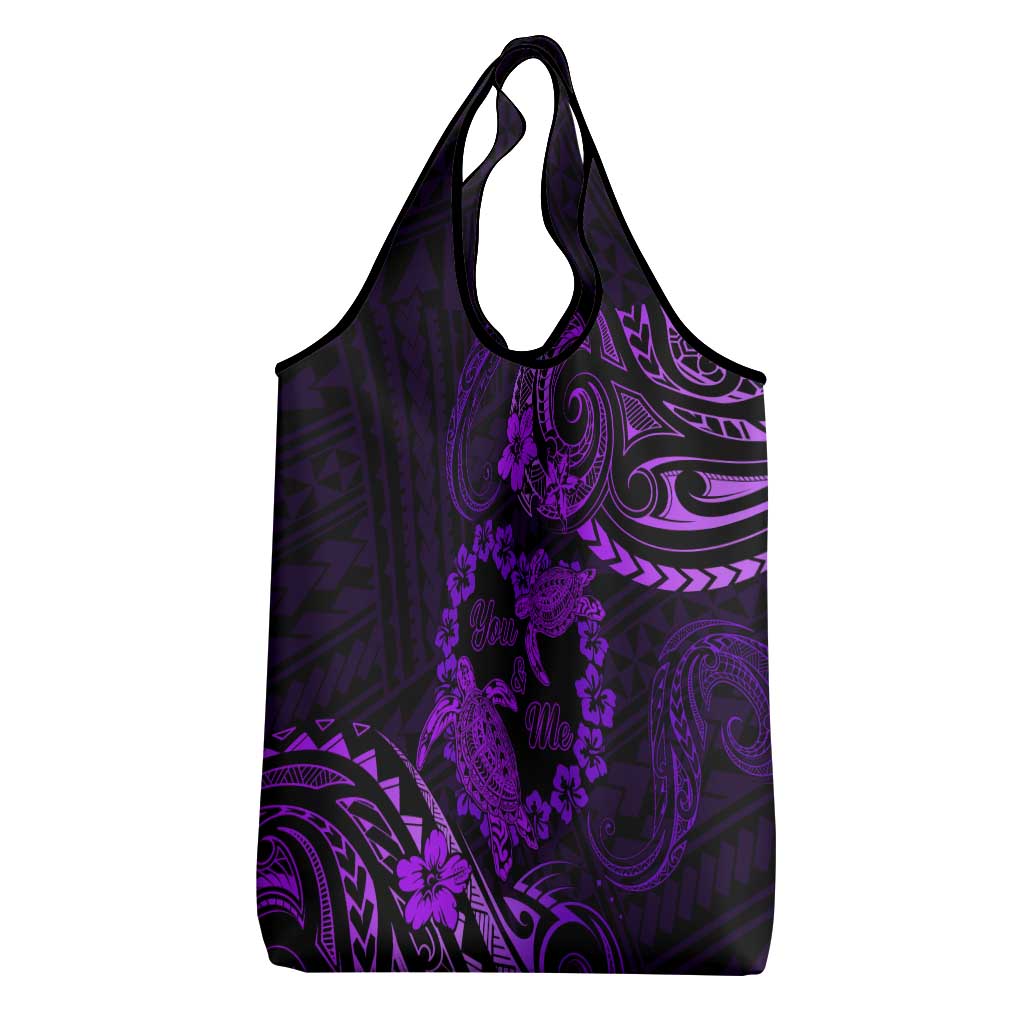 Polynesian Turtle Valentine Grocery Bag You And Me Purple Hibiscus Heart