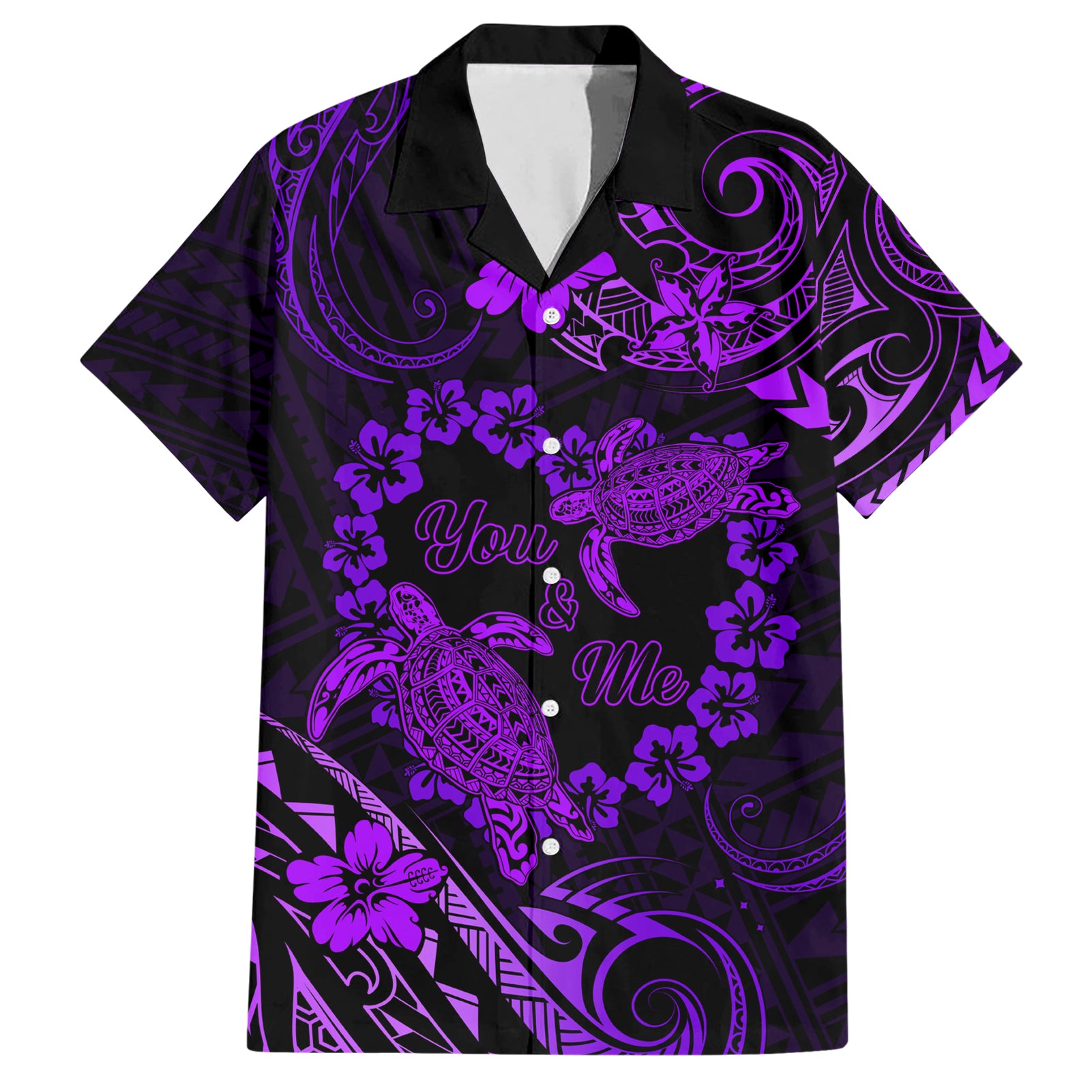 Polynesian Turtle Valentine Hawaiian Shirt You And Me Purple Hibiscus Heart LT01 Purple - Polynesian Pride