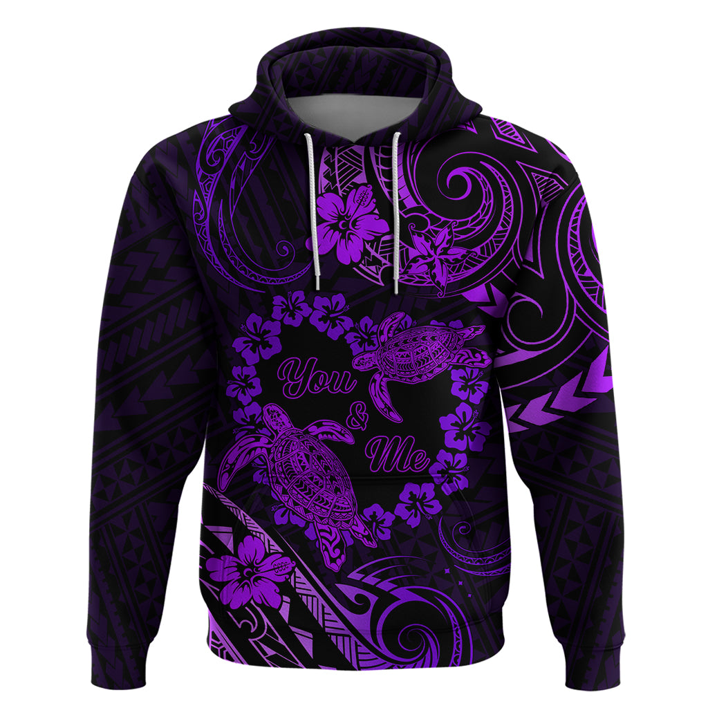 Polynesian Turtle Valentine Hoodie You And Me Purple Hibiscus Heart LT01 Pullover Hoodie Purple - Polynesian Pride