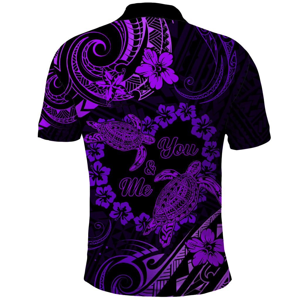 Polynesian Turtle Valentine Polo Shirt You And Me Purple Hibiscus Heart LT01 - Polynesian Pride