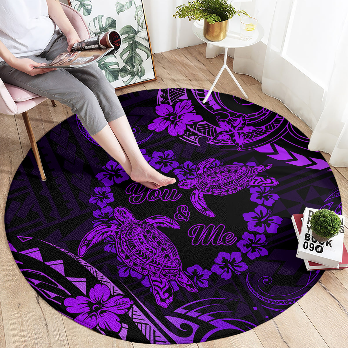 Polynesian Turtle Valentine Round Carpet You And Me Purple Hibiscus Heart LT01 - Polynesian Pride