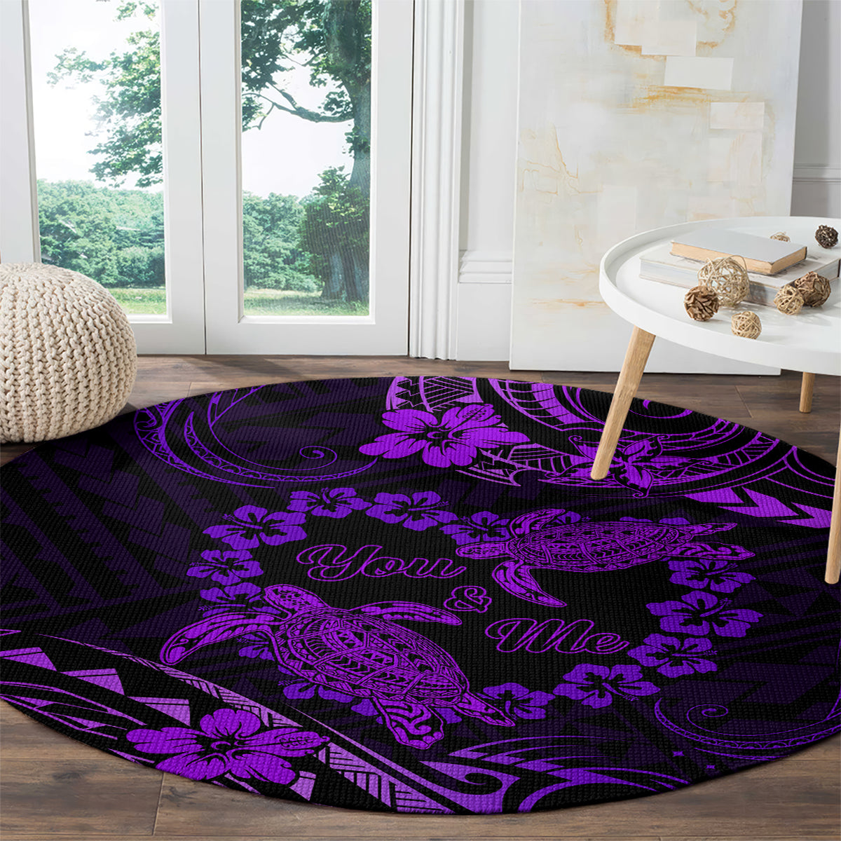 Polynesian Turtle Valentine Round Carpet You And Me Purple Hibiscus Heart LT01 - Polynesian Pride