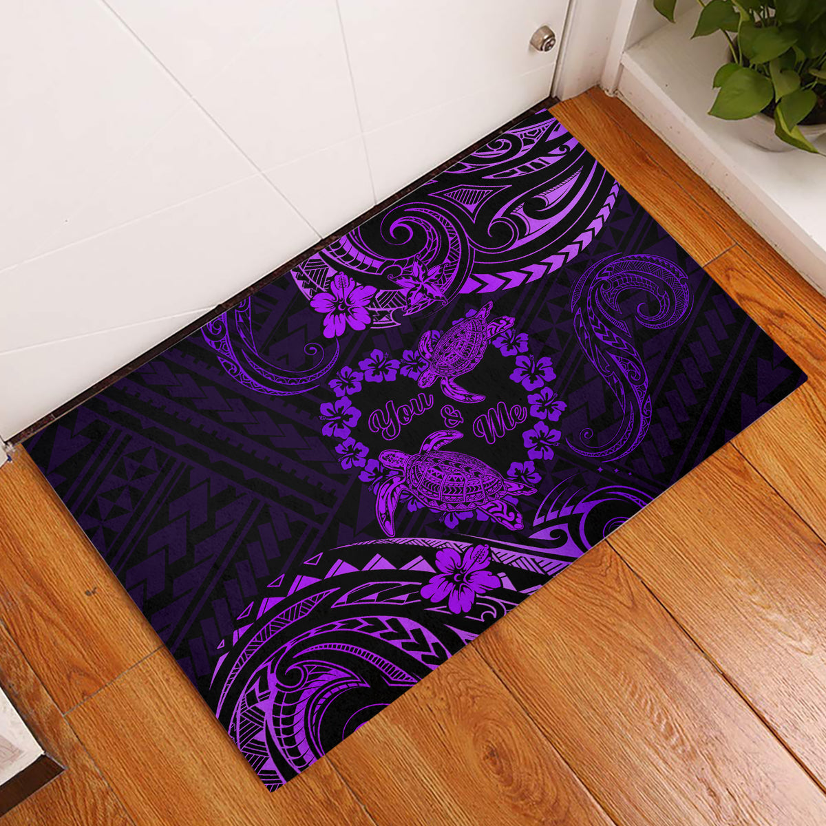 Polynesian Turtle Valentine Rubber Doormat You And Me Purple Hibiscus Heart LT01 Purple - Polynesian Pride