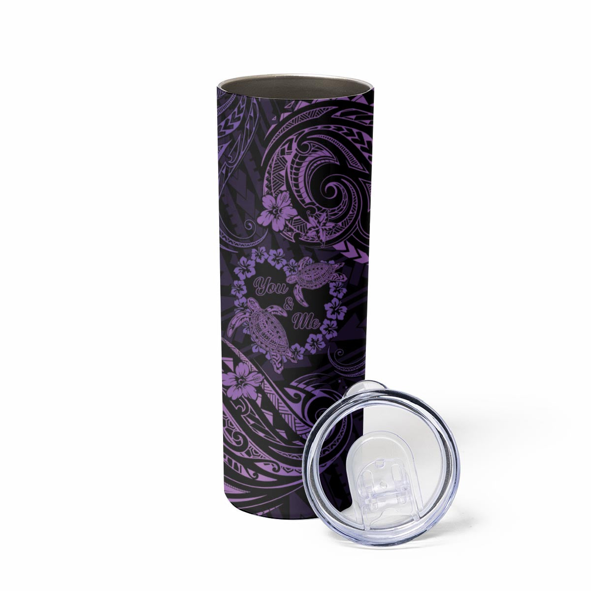 Polynesian Turtle Valentine Skinny Tumbler You And Me Purple Hibiscus Heart