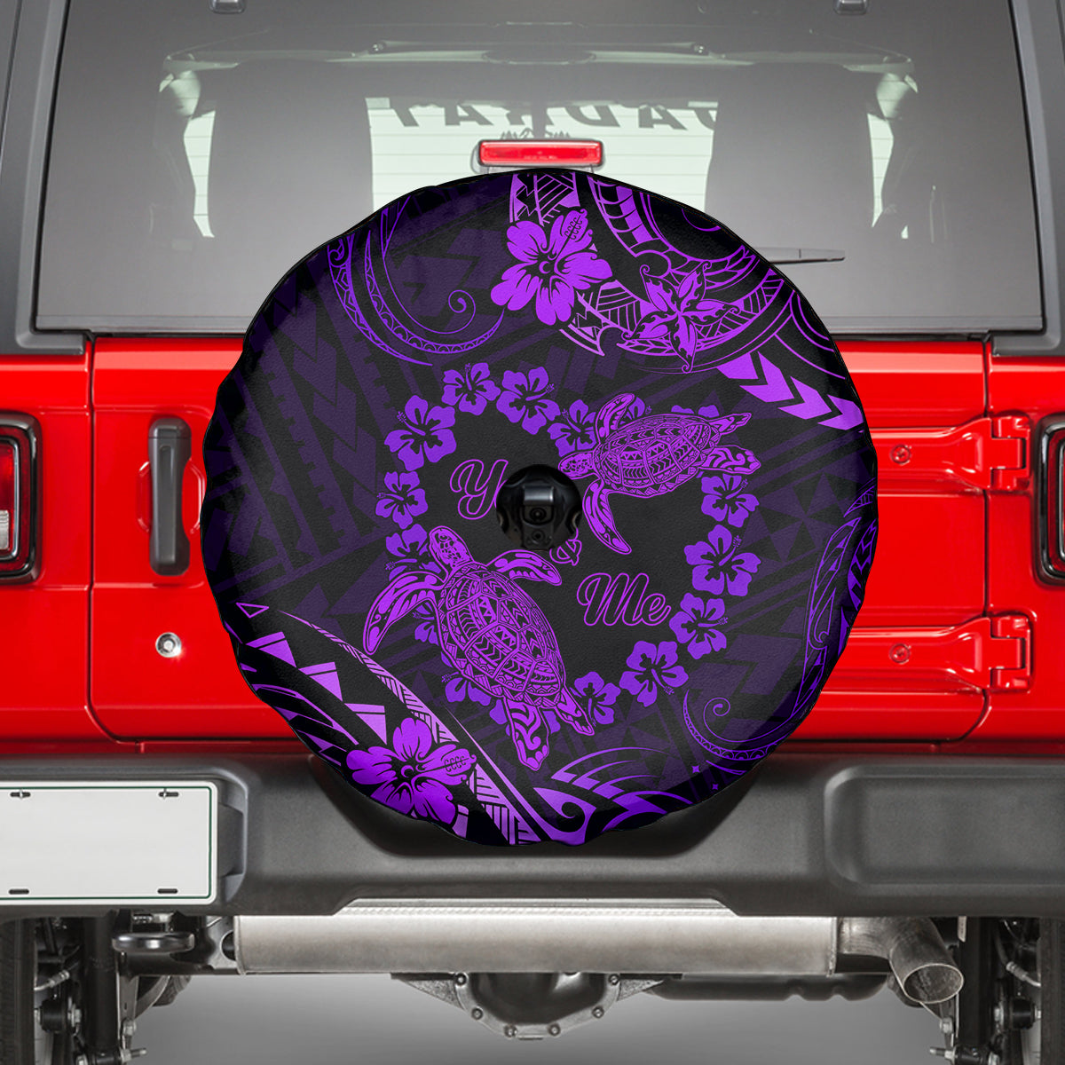 Polynesian Turtle Valentine Spare Tire Cover You And Me Purple Hibiscus Heart LT01 - Polynesian Pride