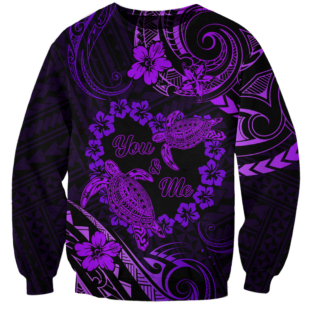 Polynesian Turtle Valentine Sweatshirt You And Me Purple Hibiscus Heart LT01 Unisex Purple - Polynesian Pride