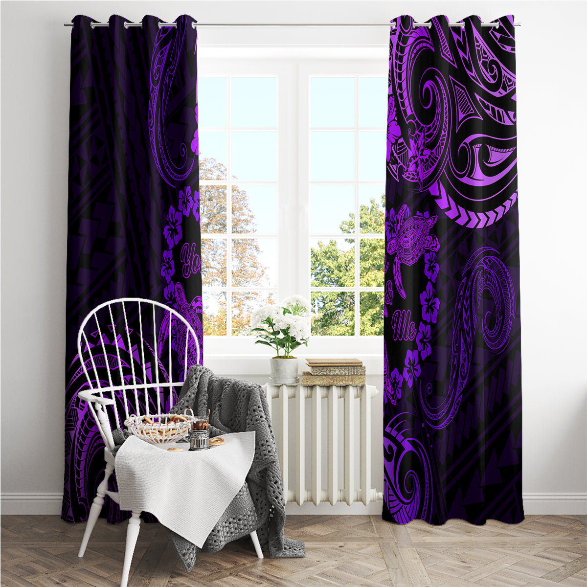 Polynesian Turtle Valentine Window Curtain You And Me Purple Hibiscus Heart LT01 - Polynesian Pride