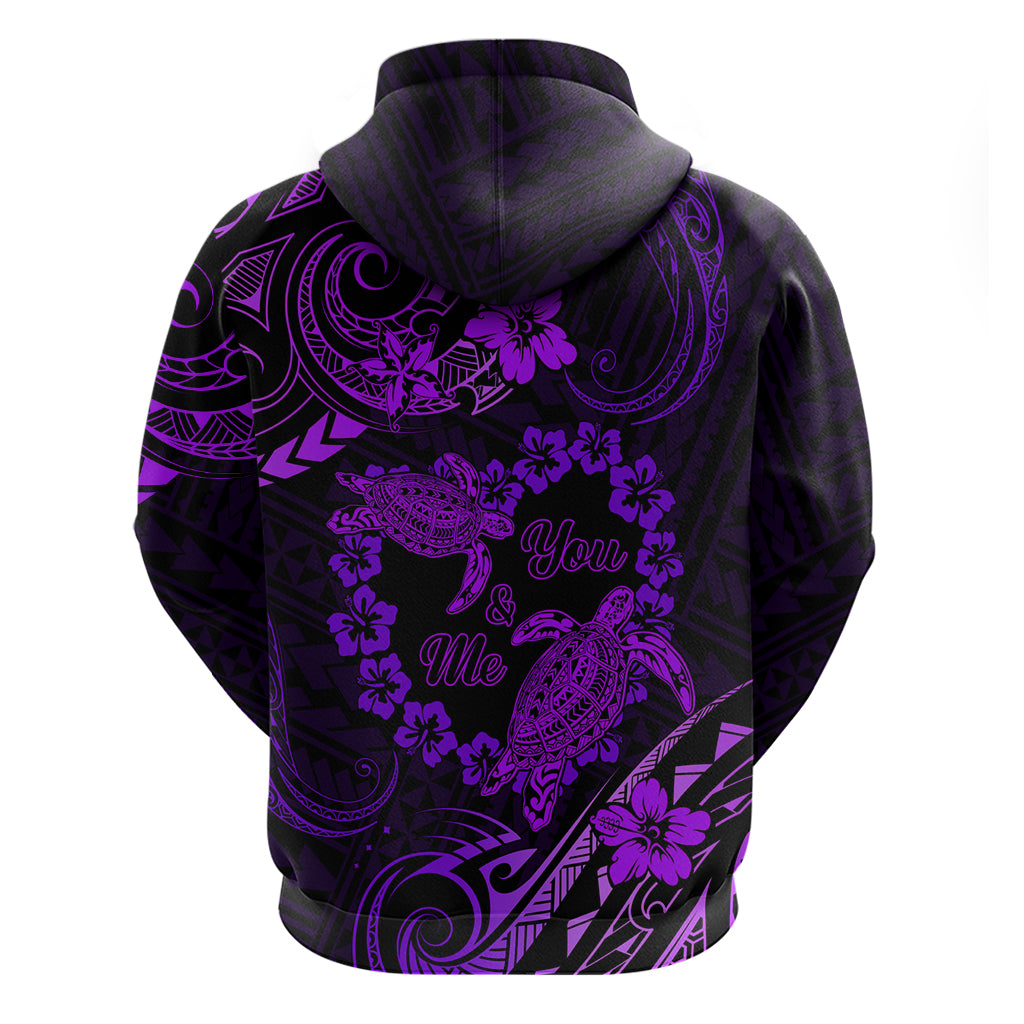 Polynesian Turtle Valentine Zip Hoodie You And Me Purple Hibiscus Heart LT01 - Polynesian Pride