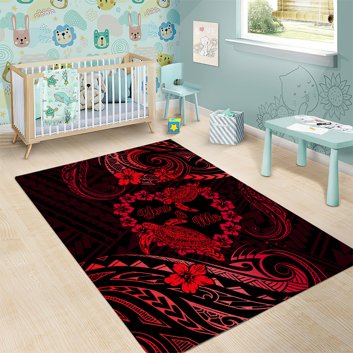 Polynesian Turtle Valentine Area Rug You And Me Red Hibiscus Heart LT01 - Polynesian Pride