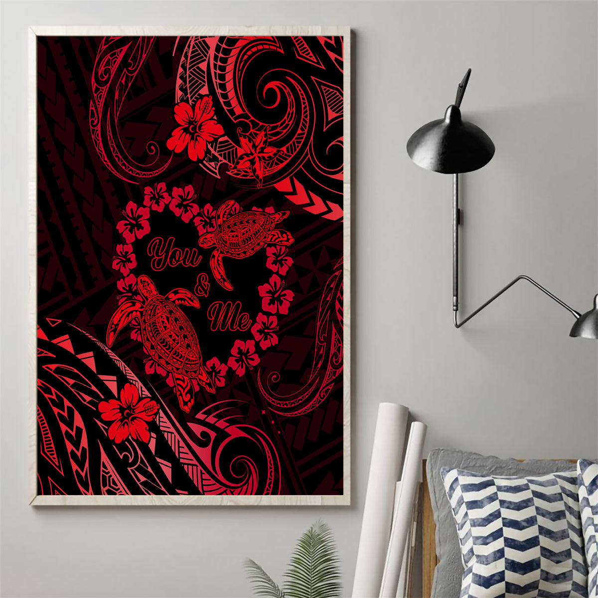 Polynesian Turtle Valentine Canvas Wall Art You And Me Red Hibiscus Heart LT01 - Polynesian Pride