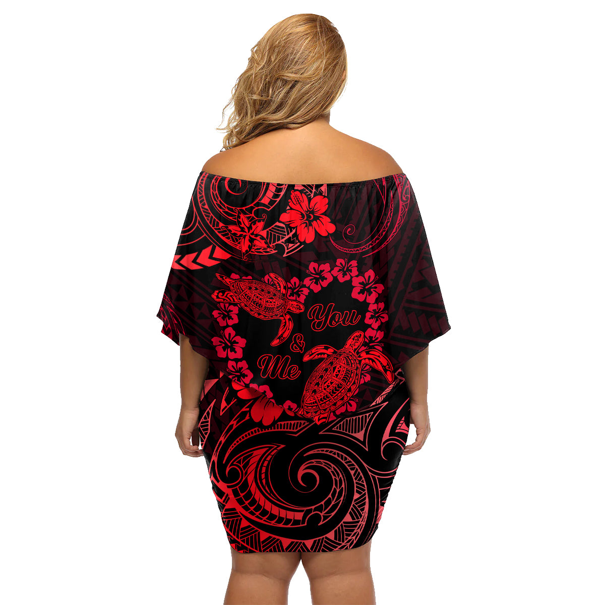 Polynesian Turtle Valentine Family Matching Off Shoulder Short Dress and Hawaiian Shirt You And Me Red Hibiscus Heart LT01 - Polynesian Pride