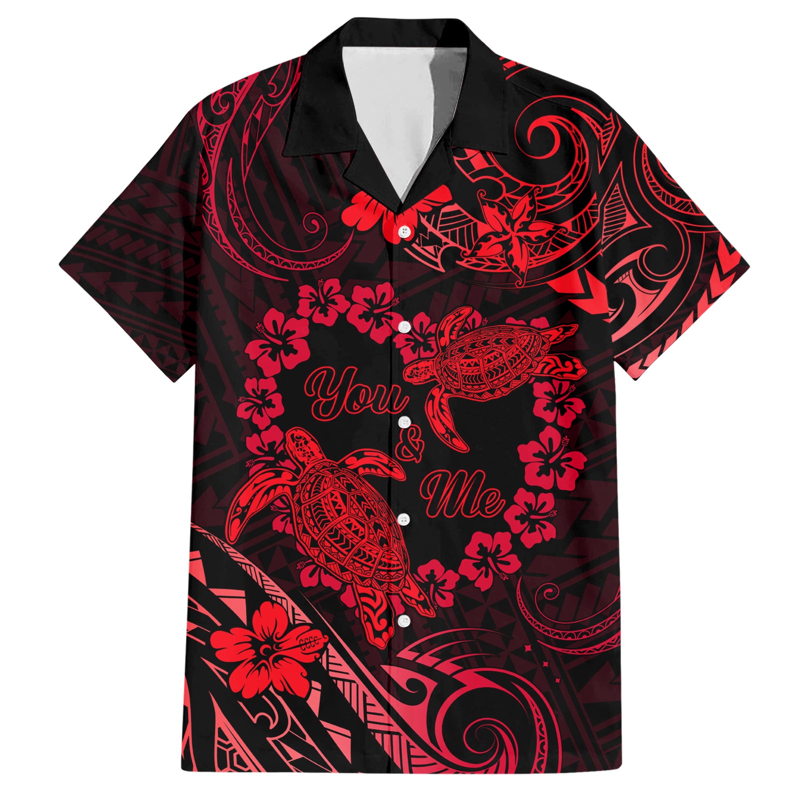 Polynesian Turtle Valentine Hawaiian Shirt You And Me Red Hibiscus Heart LT01 Red - Polynesian Pride