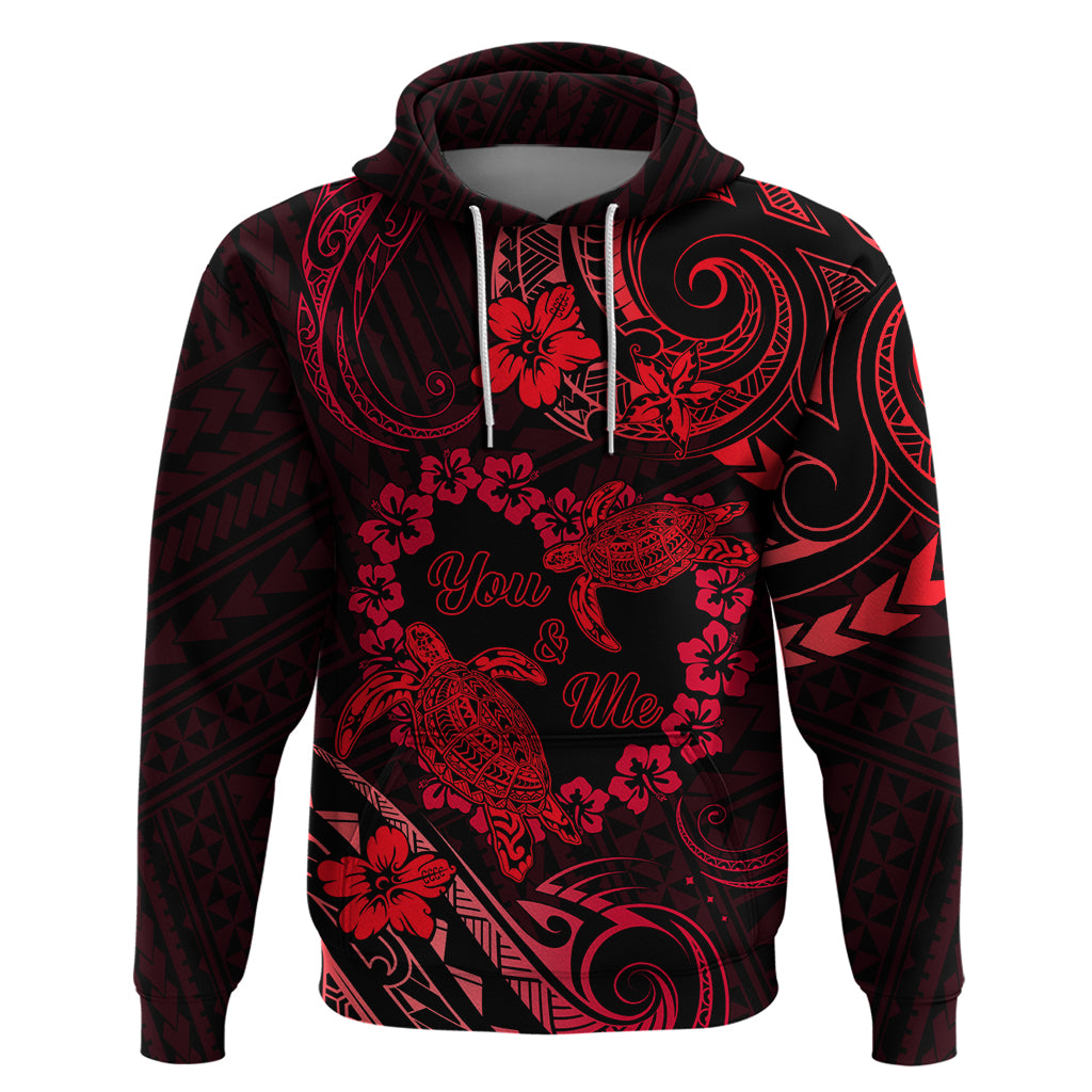 Polynesian Turtle Valentine Hoodie You And Me Red Hibiscus Heart LT01 Pullover Hoodie Red - Polynesian Pride