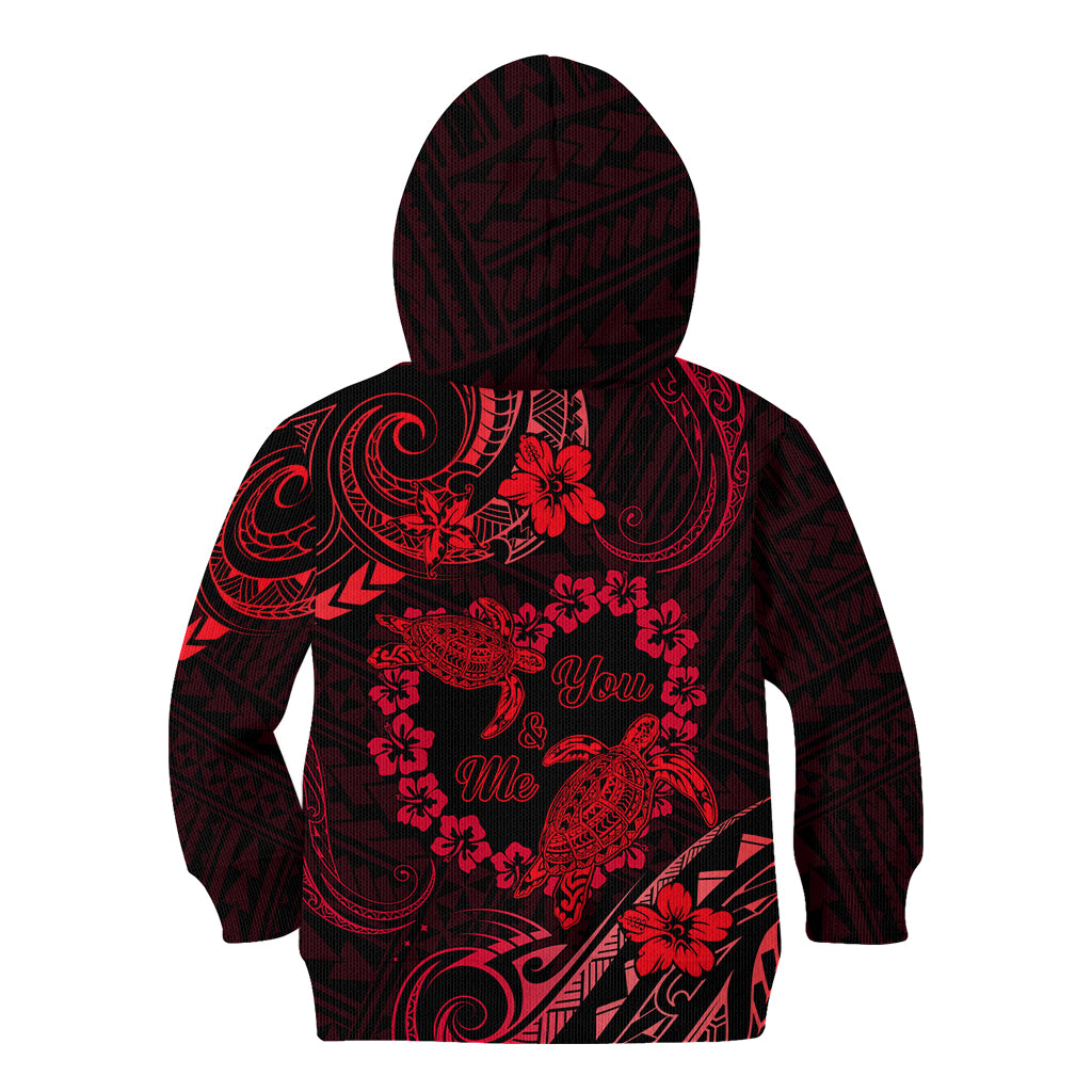 Polynesian Turtle Valentine Kid Hoodie You And Me Red Hibiscus Heart LT01 - Polynesian Pride