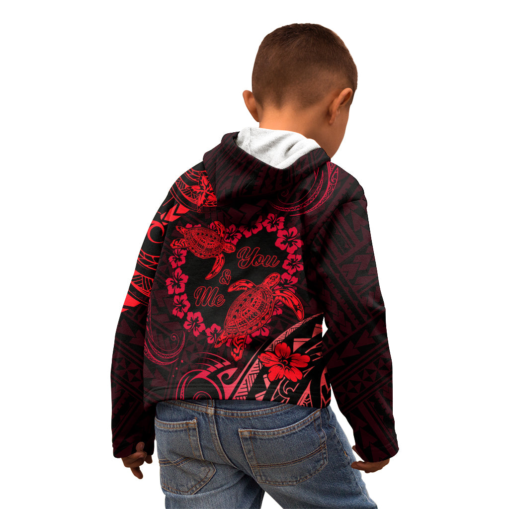 Polynesian Turtle Valentine Kid Hoodie You And Me Red Hibiscus Heart LT01 - Polynesian Pride