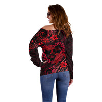 Polynesian Turtle Valentine Off Shoulder Sweater You And Me Red Hibiscus Heart LT01 - Polynesian Pride
