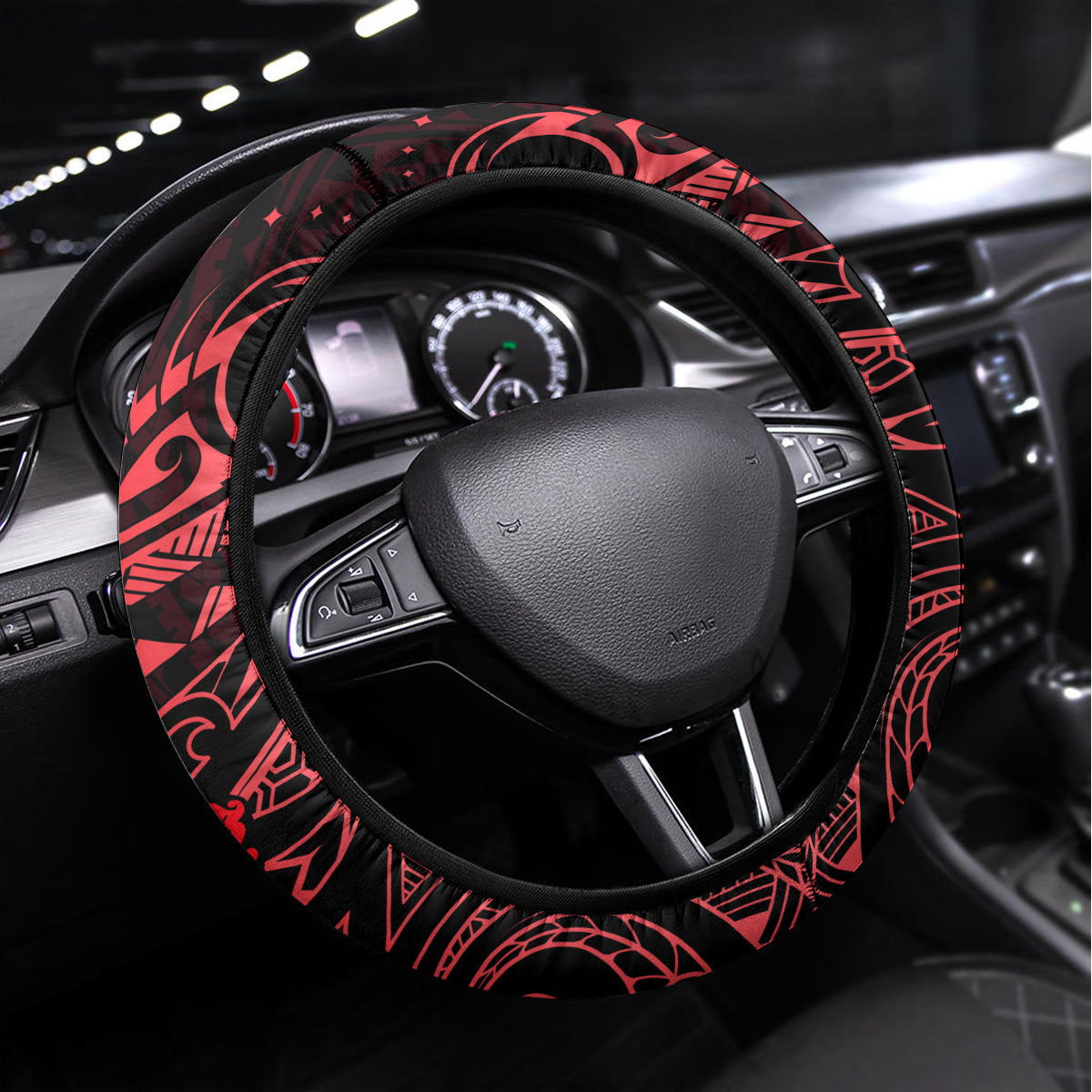 Polynesian Turtle Valentine Steering Wheel Cover You And Me Red Hibiscus Heart LT01 Universal Fit Red - Polynesian Pride