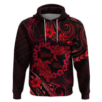 Polynesian Turtle Valentine Zip Hoodie You And Me Red Hibiscus Heart LT01 Pullover Hoodie Red - Polynesian Pride