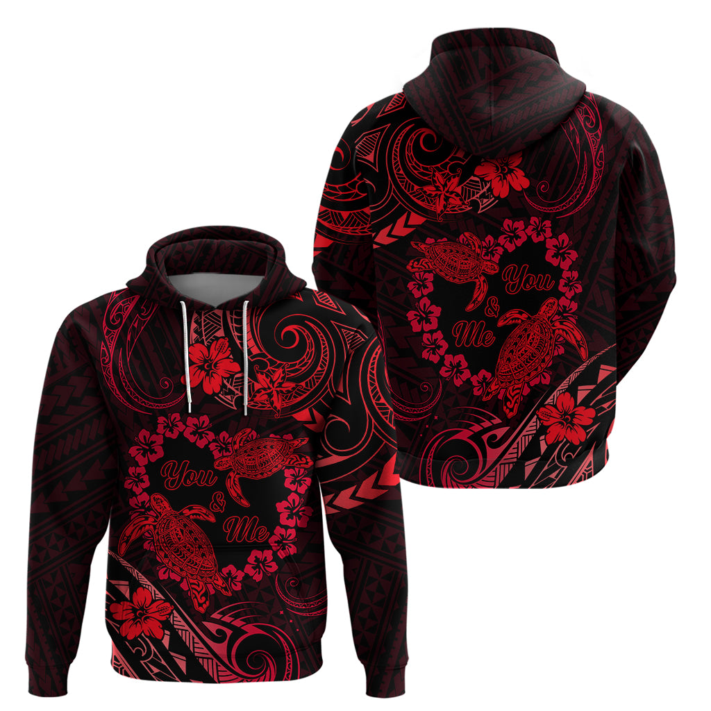 Polynesian Turtle Valentine Zip Hoodie You And Me Red Hibiscus Heart LT01 - Polynesian Pride