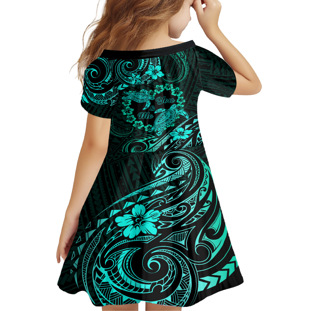 Polynesian Turtle Valentine Family Matching Off Shoulder Maxi Dress and Hawaiian Shirt You And Me Turquoise Hibiscus Heart LT01 - Polynesian Pride