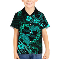 Polynesian Turtle Valentine Family Matching Puletasi and Hawaiian Shirt You And Me Turquoise Hibiscus Heart LT01 Son's Shirt Turquoise - Polynesian Pride