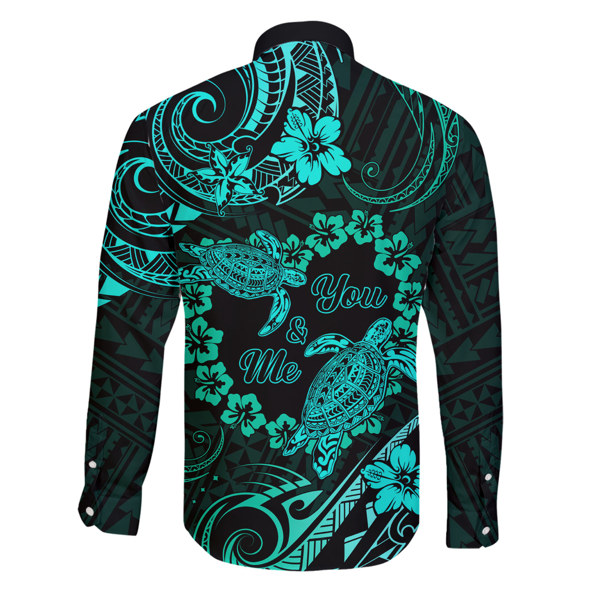 Polynesian Turtle Valentine Family Matching Short Sleeve Bodycon Dress and Hawaiian Shirt You And Me Turquoise Hibiscus Heart LT01 - Polynesian Pride