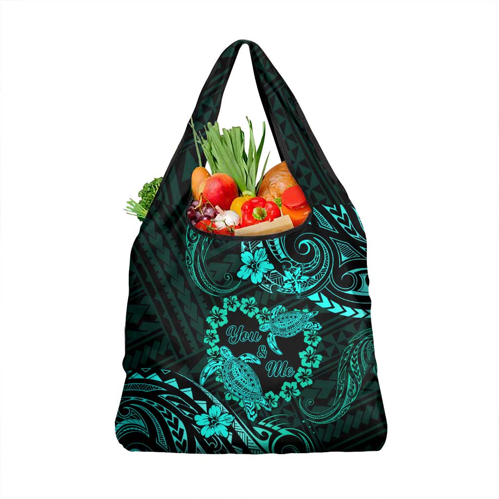 Polynesian Turtle Valentine Grocery Bag You And Me Turquoise Hibiscus Heart